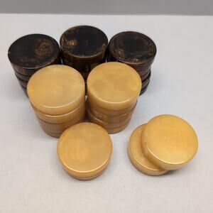 Lot of 29 Bakelite Backgammon Game Pieces Chocolate Swirl & Butterscotch Color